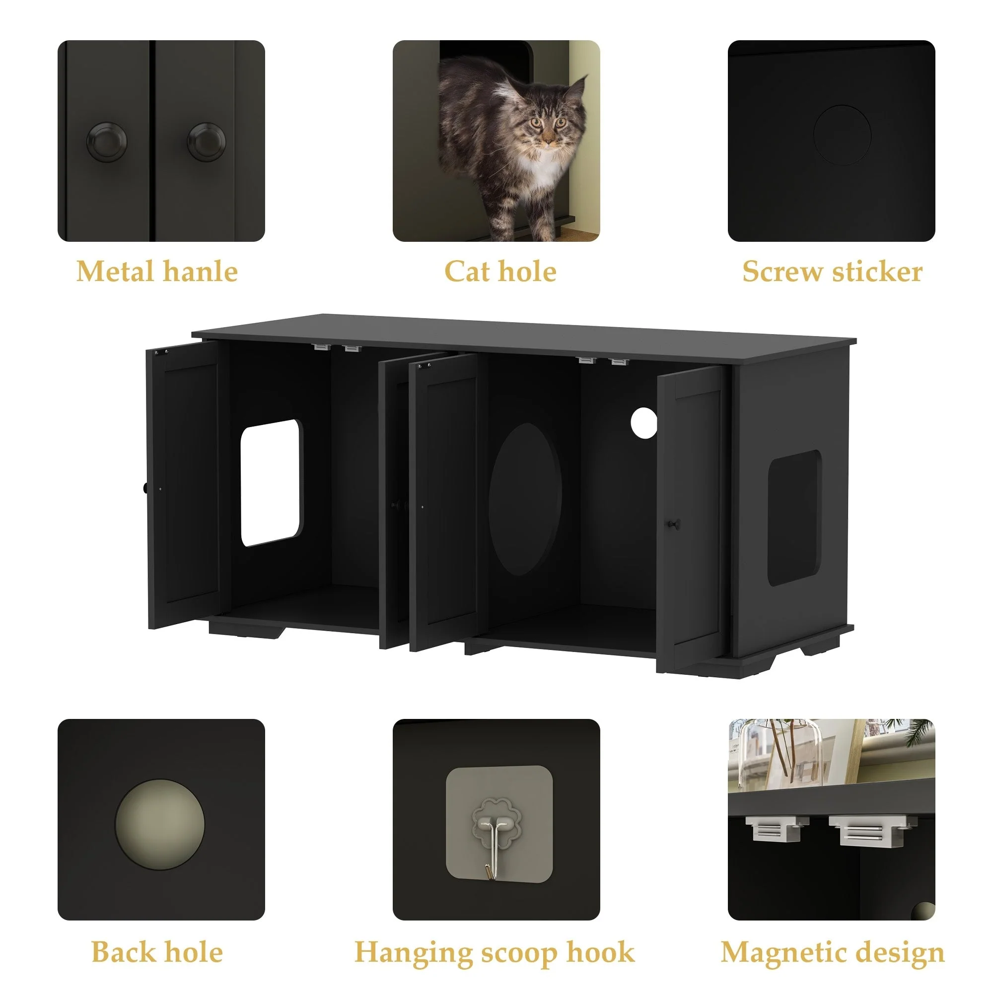 Double Pet Privacy Washroom Cat Litter Box Concealment Furniture