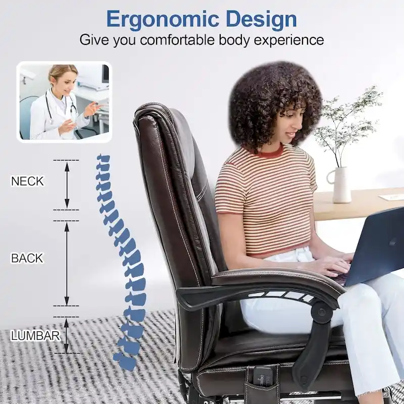 Ergonomic Heated Executive Office Chair with 2/4/6-Point Massage, Retractable Footrest, and PU Leather