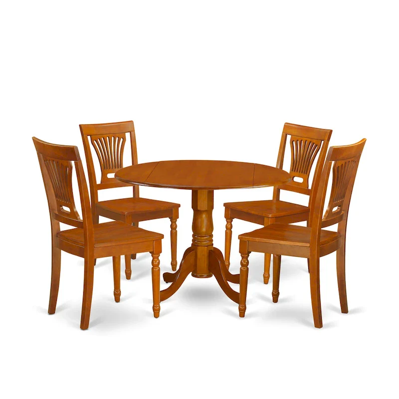East West Furniture 5 Piece Dining Set Includes a Round Dining Room Table and 4 Kitchen Chairs, Saddle Brown (Seat Options)