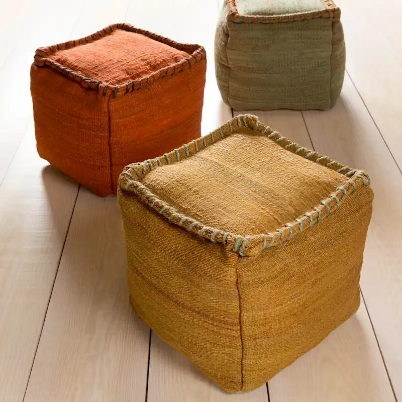 Solid Rosa Square Jute 18-inch Pouf