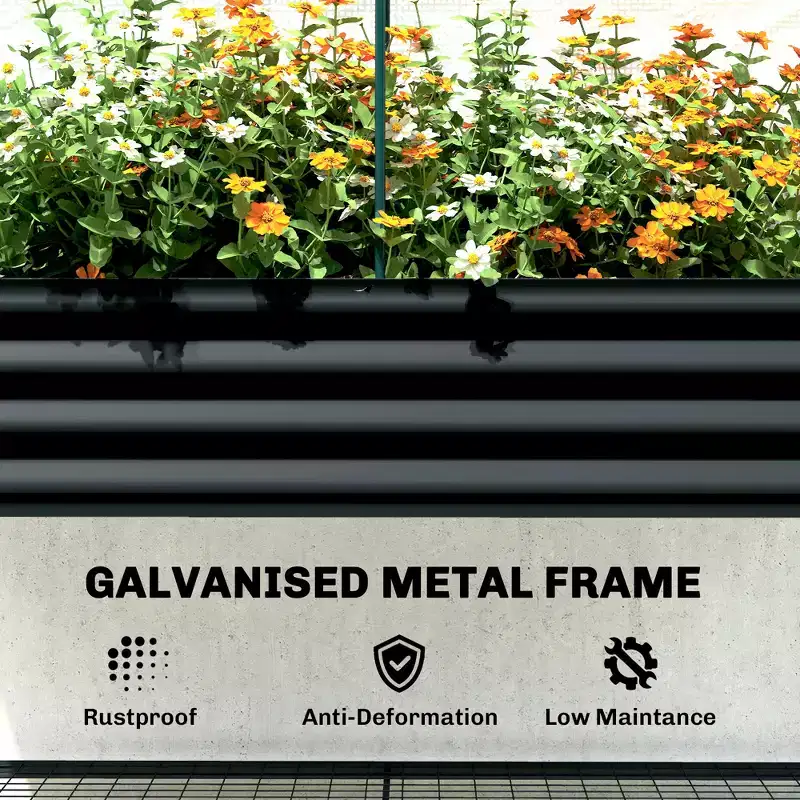 Outsunny Galvanised Raised Garden Bed with Greenhouse Cover, Metal Elevated Garden Bed with Bed Liner and Bottom Shelf