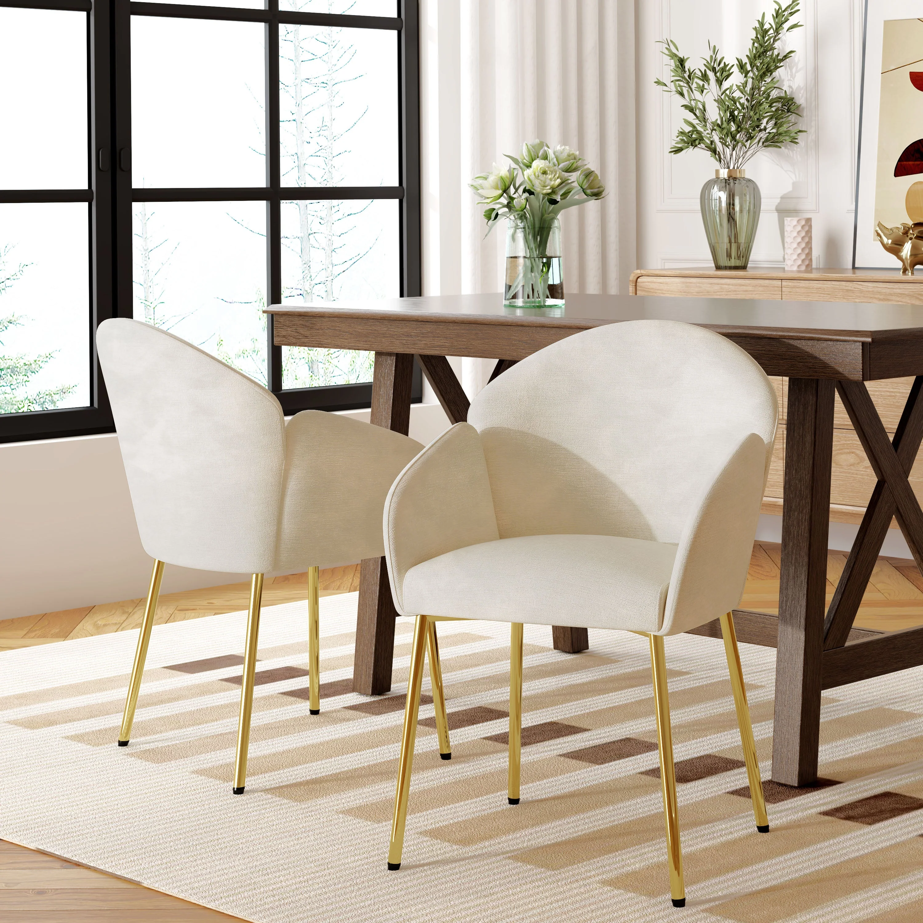 Luxury Polyester Round Back Dining Chairs, (Set of 2)