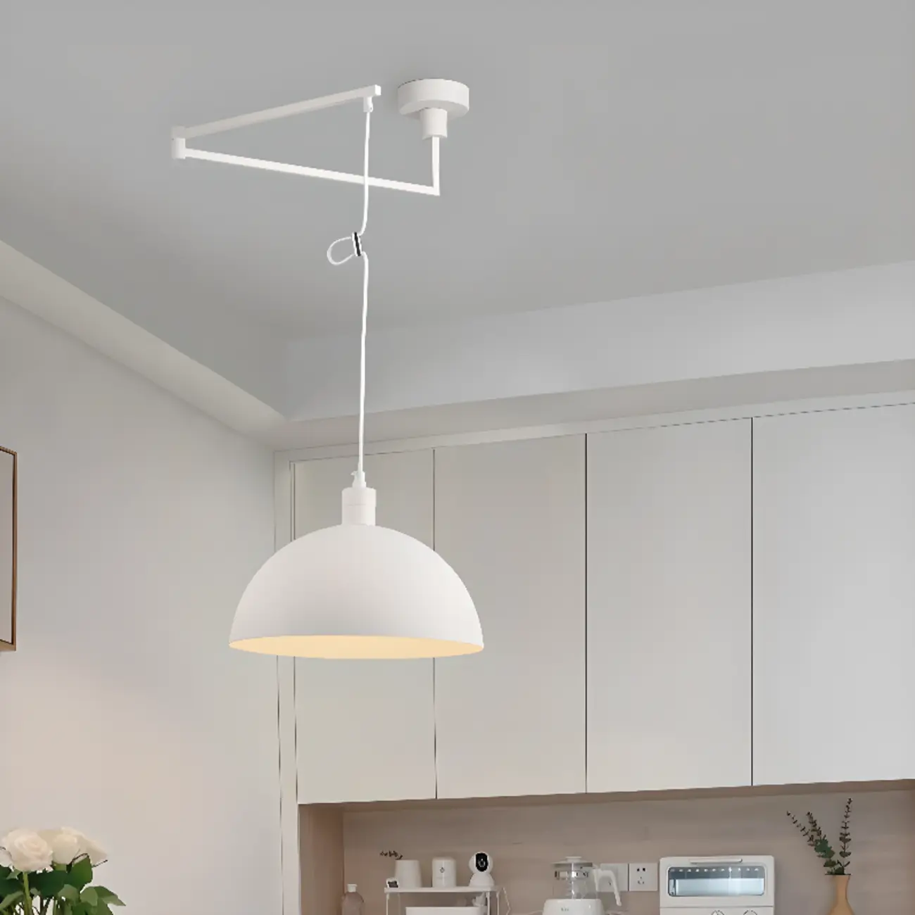 Adjustable Chrome Dome Swing Arm Kitchen Pendant Light from