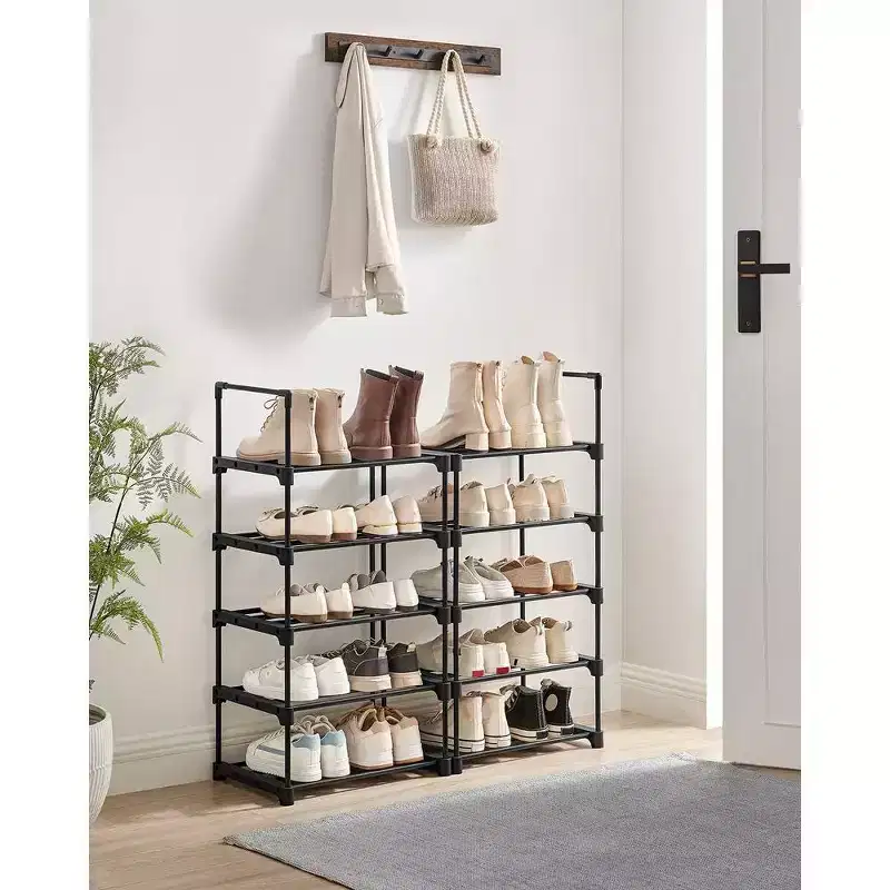 SONGMICS Shoe Rack, 10 Tier Shoe Organizer, Metal Shoe Storage Shelf for 20 Pairs of Shoes, Easy to Assemble, Entryway, Black