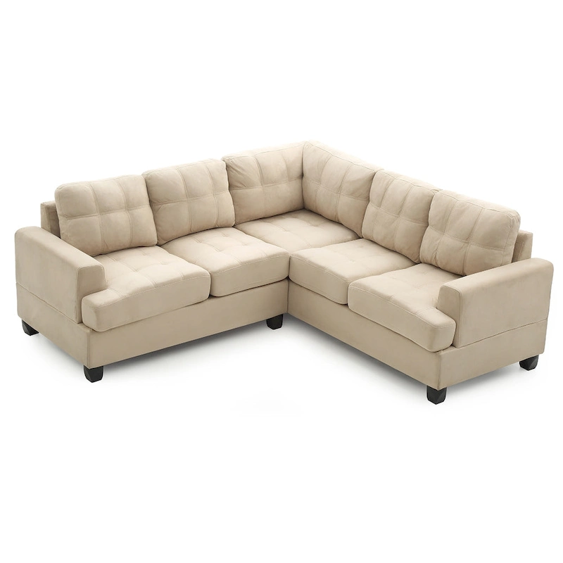 Tufted Microsuede L-Shape Sectional Sofa - 80 - Beige