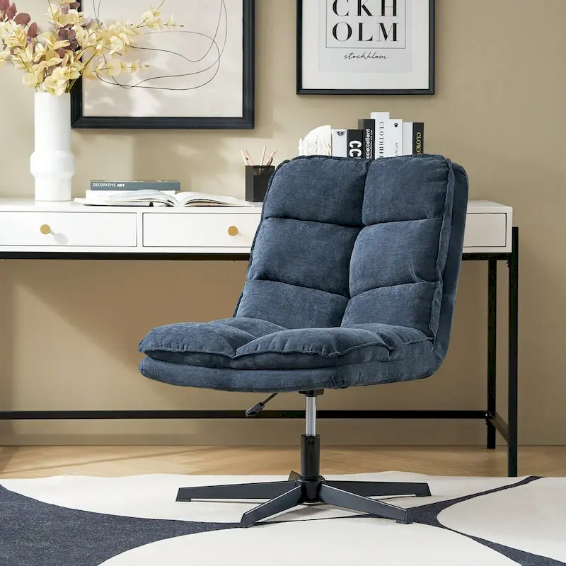 Beige / Mustard / Navy Armless Tufted 360° Swivel Office Chair, Single