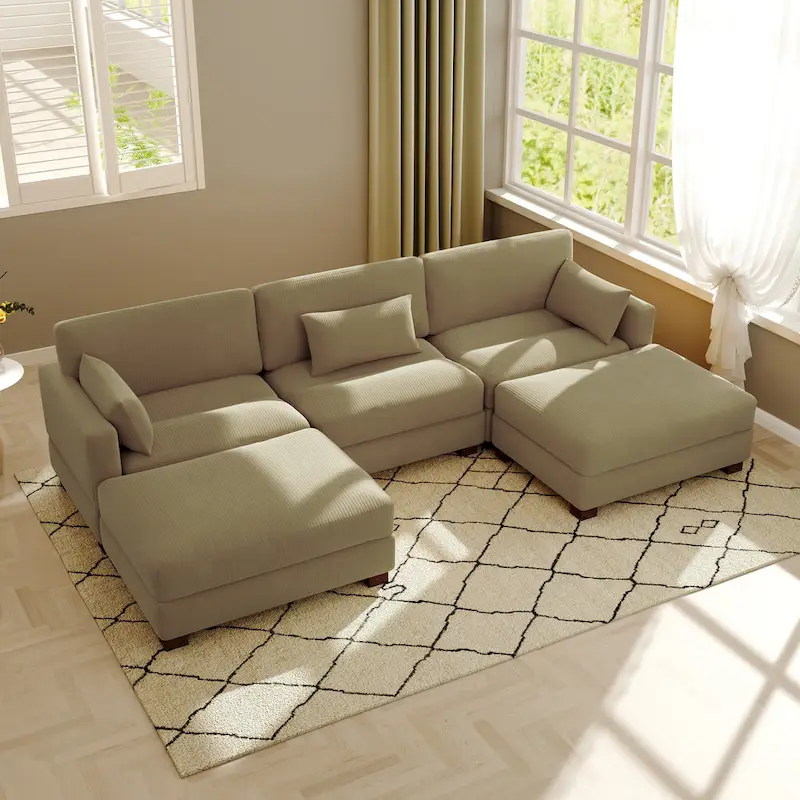5-Piece U Shaped Couch Modular Sectional Sofa with Ottoman