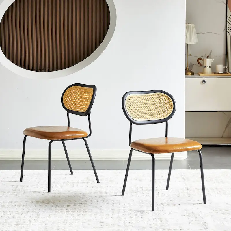 Modern Simple Leather Dining Chair with Metal Pipe and PP Back