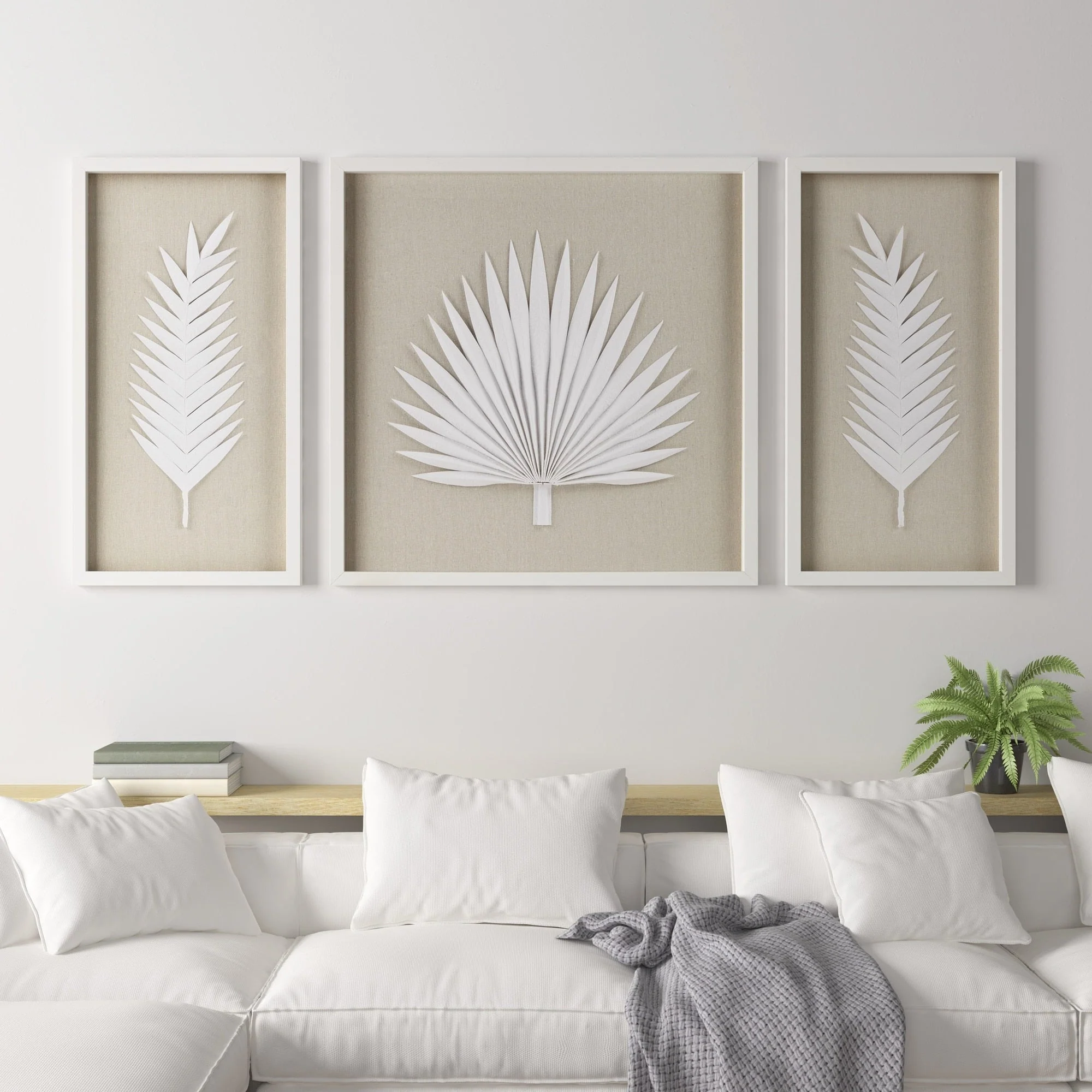 Madison Park Sabal Handmade Framed Rice Paper Palm Leaves 3-piece Shadowbox Wall Decor Set
