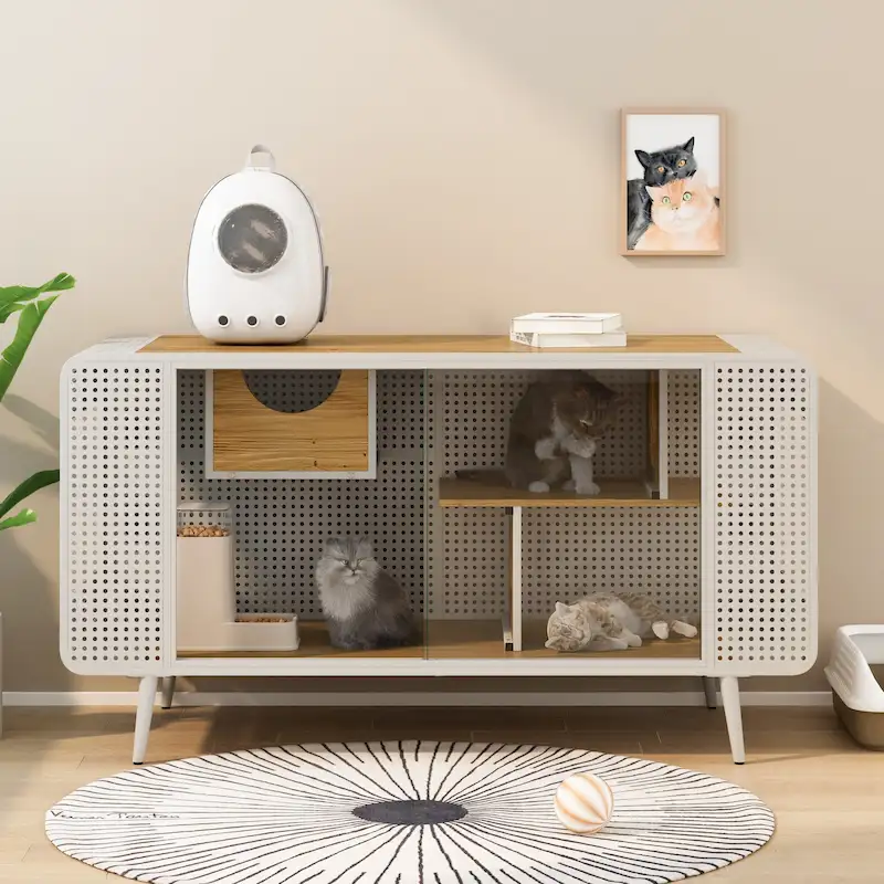 55.12 Spacious Cat House with Tempered Glass