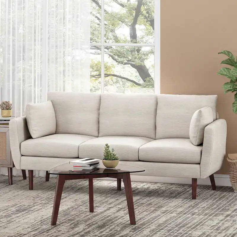 Modern 76.5  3-Seater Sofa with Birchwood Legs and Pillows