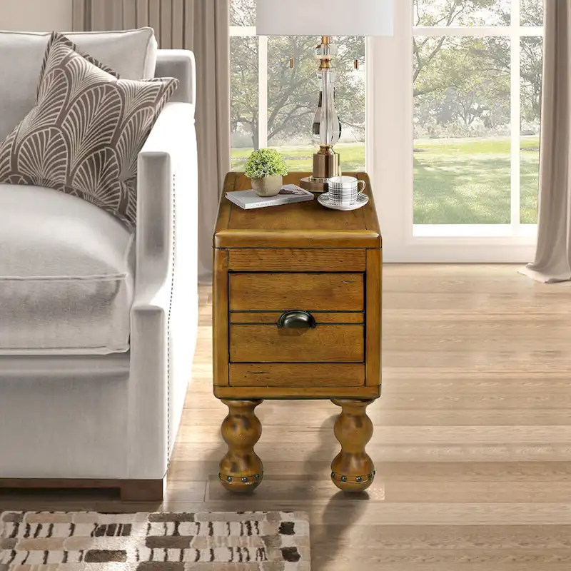 Solid Wood Rectangle End Table with Drawer