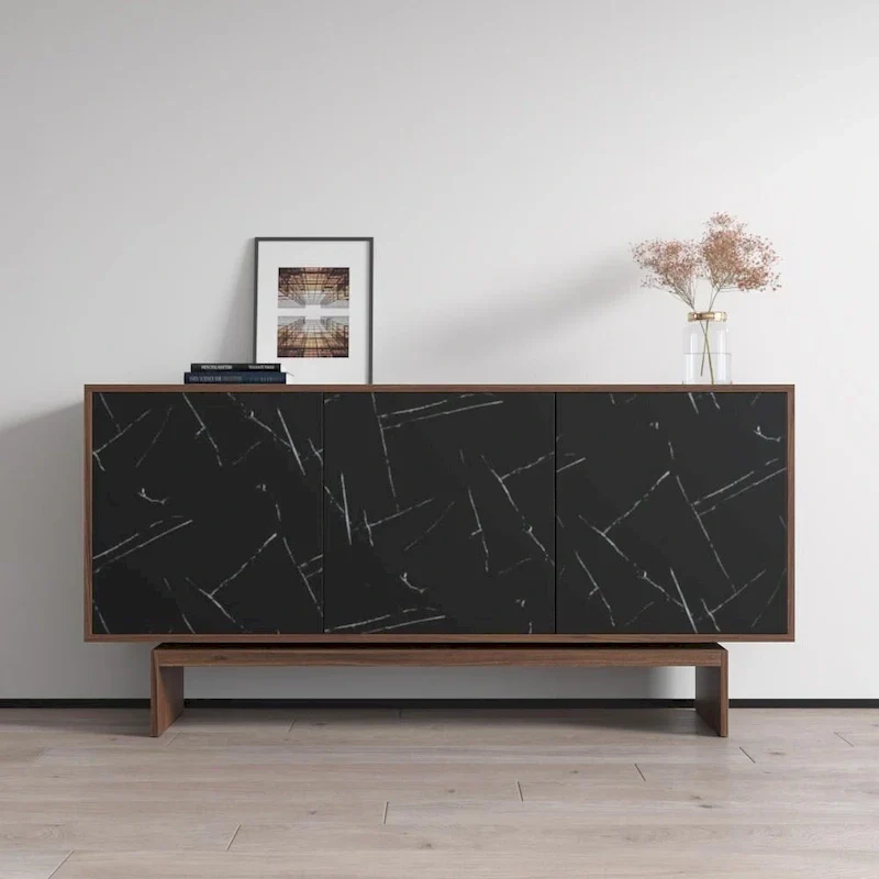 Modern Matte Sideboard / Buffet – Walnut/Black / Walnut/White