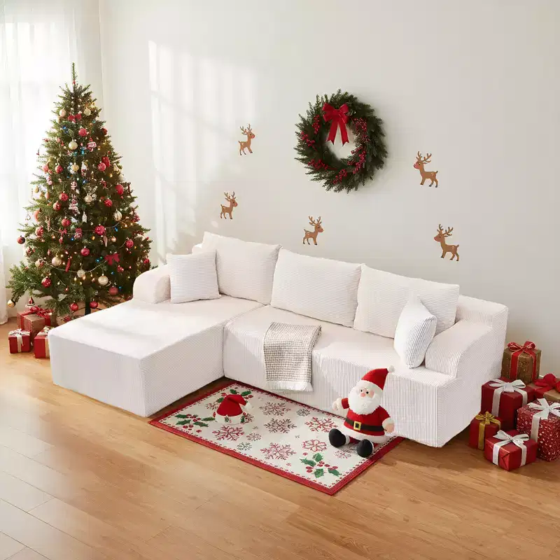 2-Piece Modular Sectional Sofa with Deep Seat, Corduroy L-Shaped Sofa with Chaise Lounge