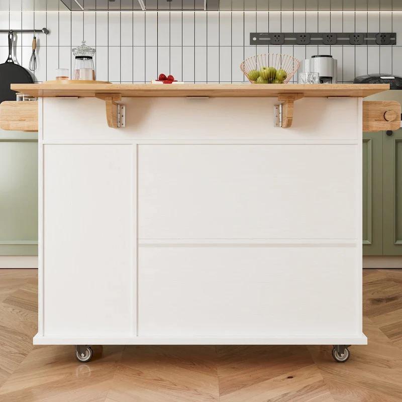 Kitchen Island Cart with Solid Wood Top and Rolling Wheels