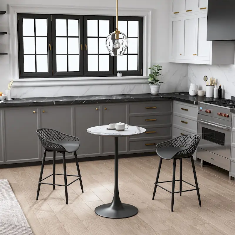 White Round Counter Height Cafe Table, Mid-Century Style, Seats 2