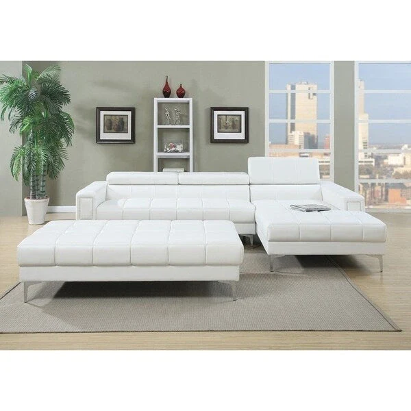 Bobkona Hayden Bonded Leather 2-Pcs Sectional Sofa Loveseat with Adjustable Back. Ottoman included