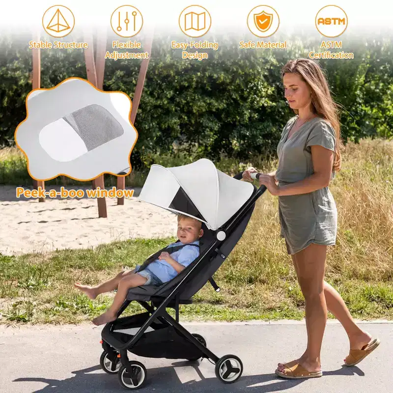 Compact Triple Folding Stroller for Kids, Lightweight Portable Baby Stroller with Canopy for Travel and Daily Use