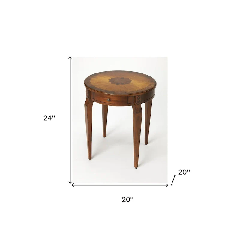 HomeRoots 24 Medium Brown And Olive Ash Manufactured Wood Round End Table With Drawer - 20