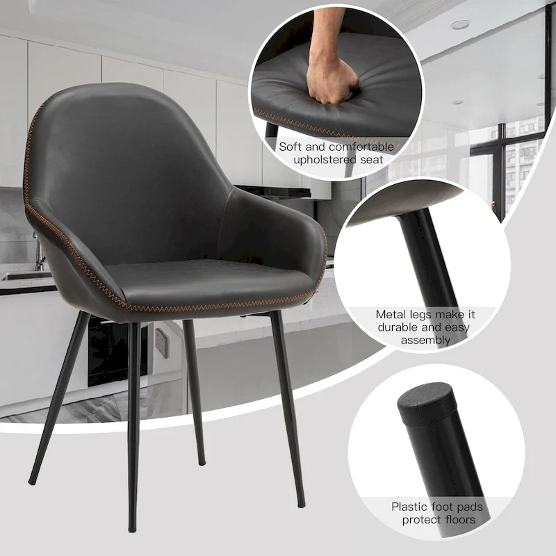 Glitzhome Set of 2/4/6 Mid-Century Modern Faux Leather Accent Dining Chairs