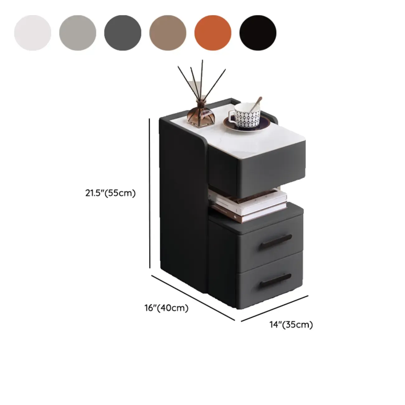 Compact Stone-Top Wooden 4-Tier White Nightstand