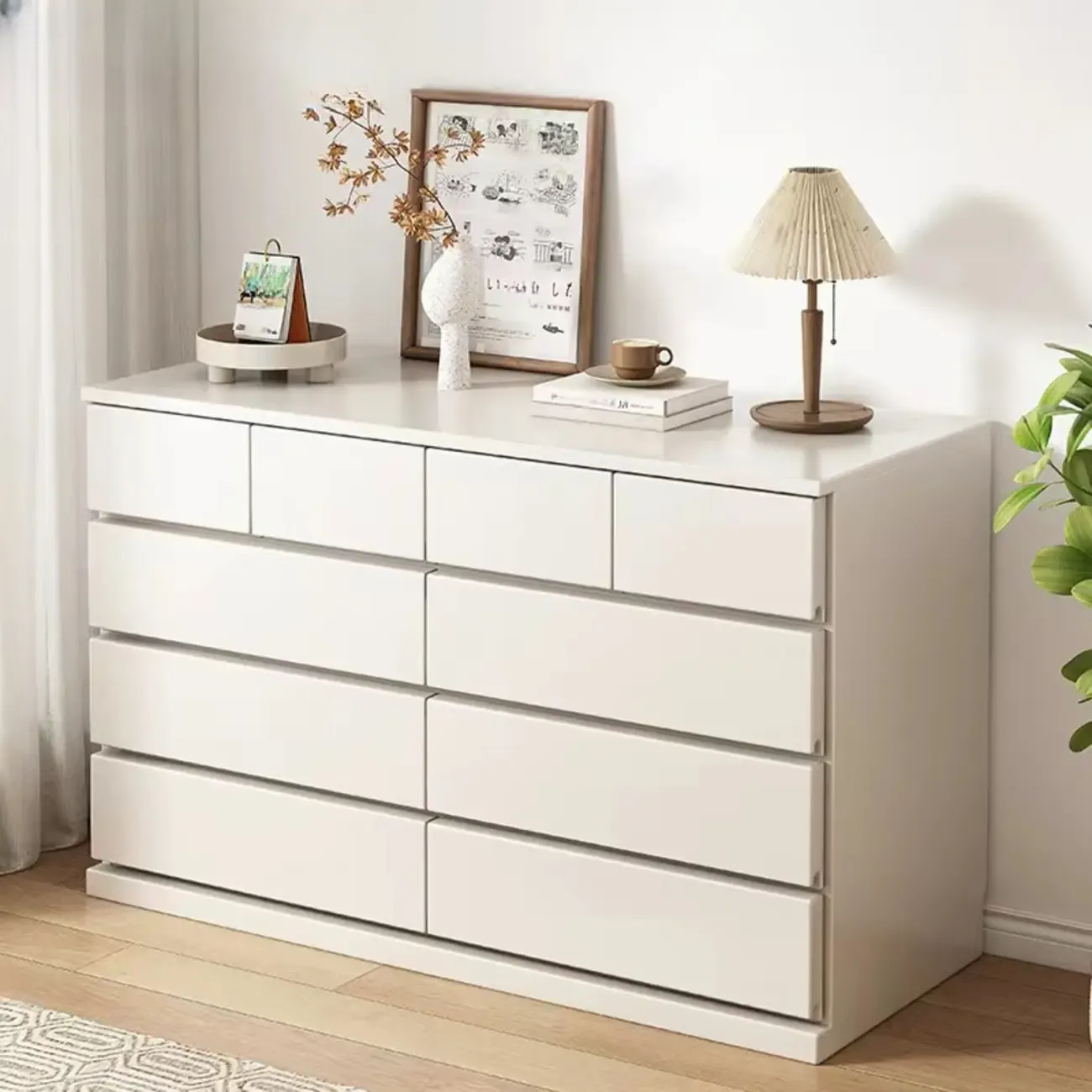 Minimalist Solid Wood Double Dresser with 10-Drawers