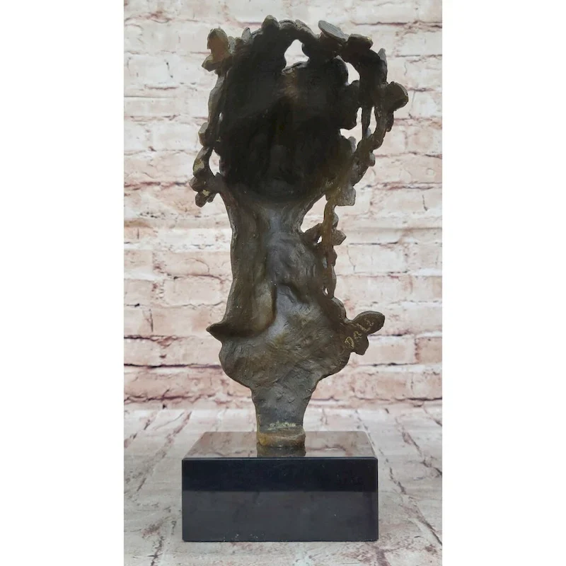 Abstract Surreal Female Bust Face Mask Butterflies Bronze Metal Sculpture Dali
