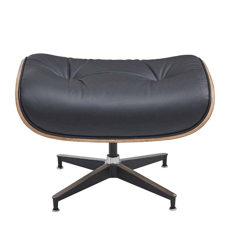 Mid-century Modern Lounger Real Leather Arm Chair and Ottoman Set