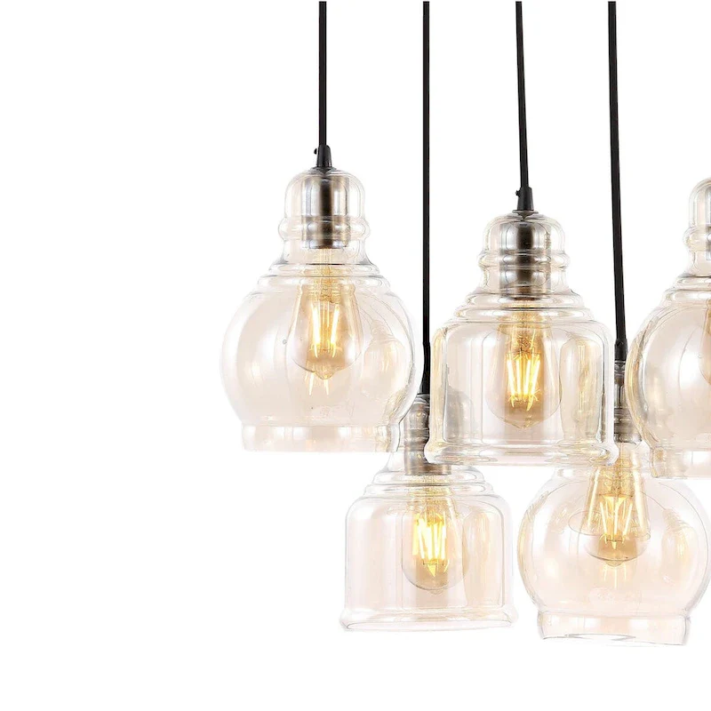 Cooper 18.88  6-Light Bohemian Farmhouse Iron/Glass Cluster LED Pendant, Nickel/Champagne by JONATHAN Y