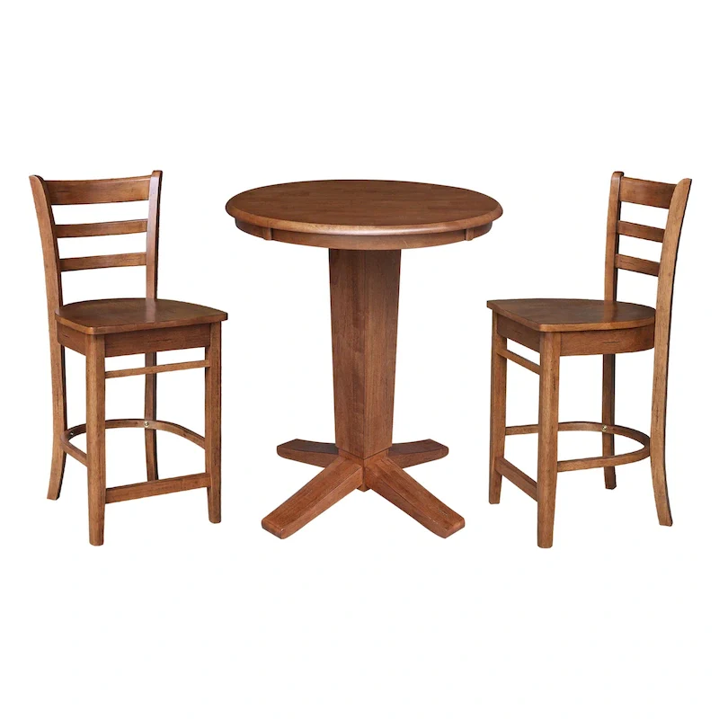 Solid Wood Counter Height Dining Table Set for 2 – Distressed Oak / Unfinished / Hickory Washed Coal
