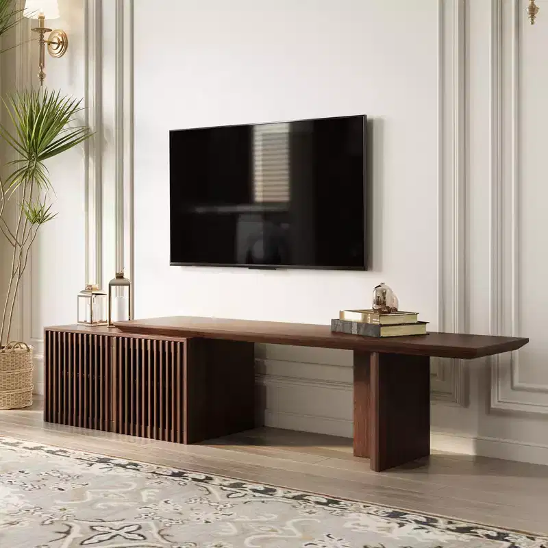 JVNOXK 60.6-84.3''Extendable TV Media Console for Up to 55 Inch, Modern TV Stand, Entertainment Center with Storage, for Living Room,Bedroom