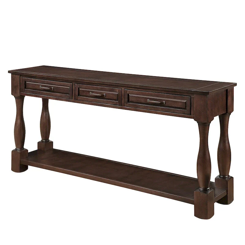 Wood Console Table with 3 Drawers and 1 Bottom Shelf