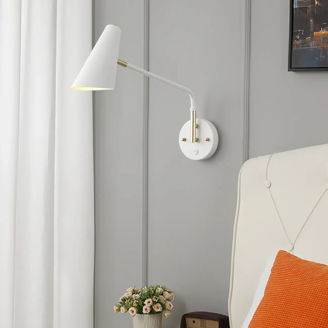 Modern White Metal Adjustable Swing Arm Wall Light