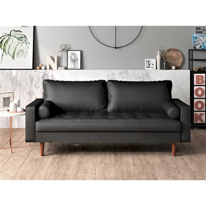 US Pride Faux Leather Mid-century Modern Sofa