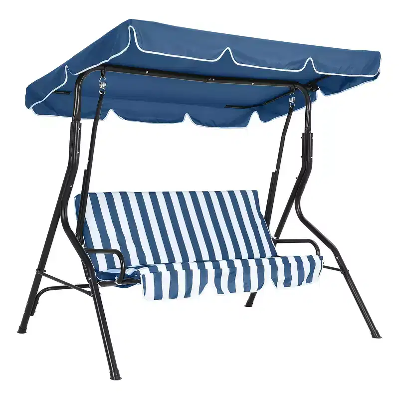 Acekool 3-Seat Outdoor Swing with Adjustable Canopy, Cushions & Steel Frame for Patio, Garden
