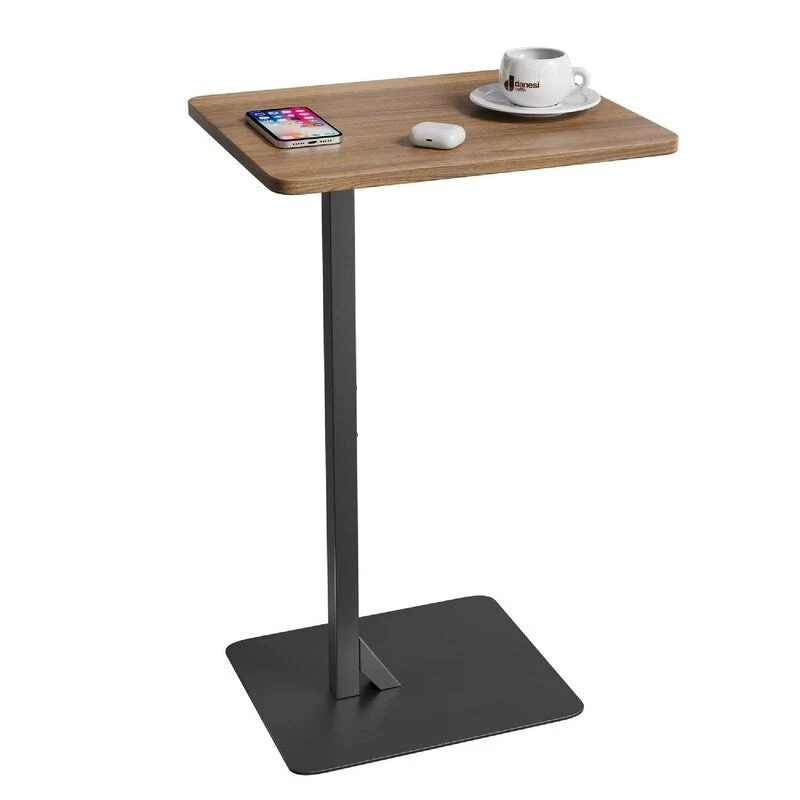 Rustic Brown & Black C-Shaped End Table, 1-Person, 15.7