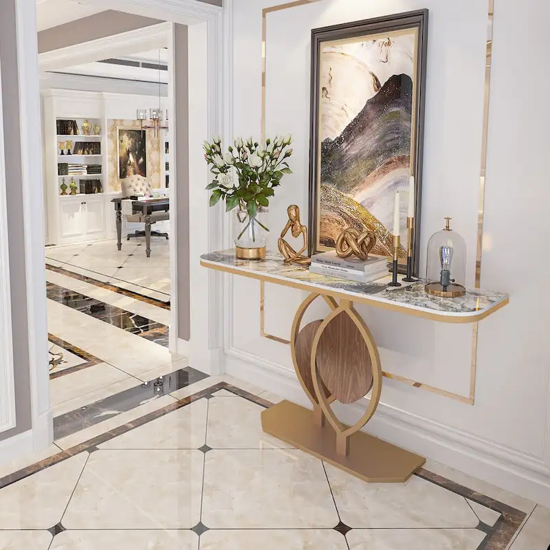48 Modern Console Marble Table with Gold Base Entryway Living Room - 48x12x31