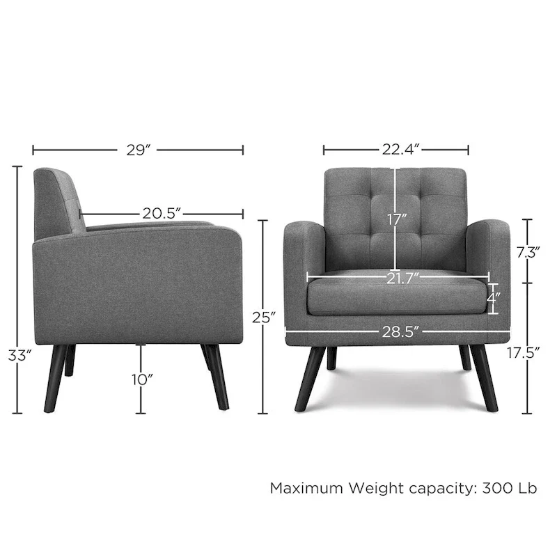 Yaheetech Mid Century Modern Fabric Arm Chair Tufted Accent Chair with Rubber Wooden Leg