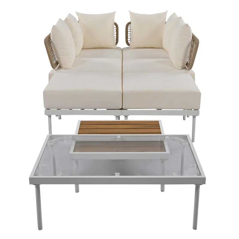 8-Piece Patio Sectional Sofa Set with Tempered Glass Coffee Table