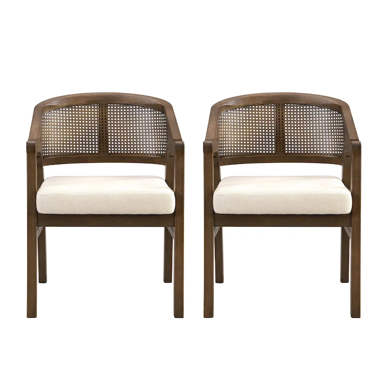 Cane Back Upholstered Dining Chair, Set of 2