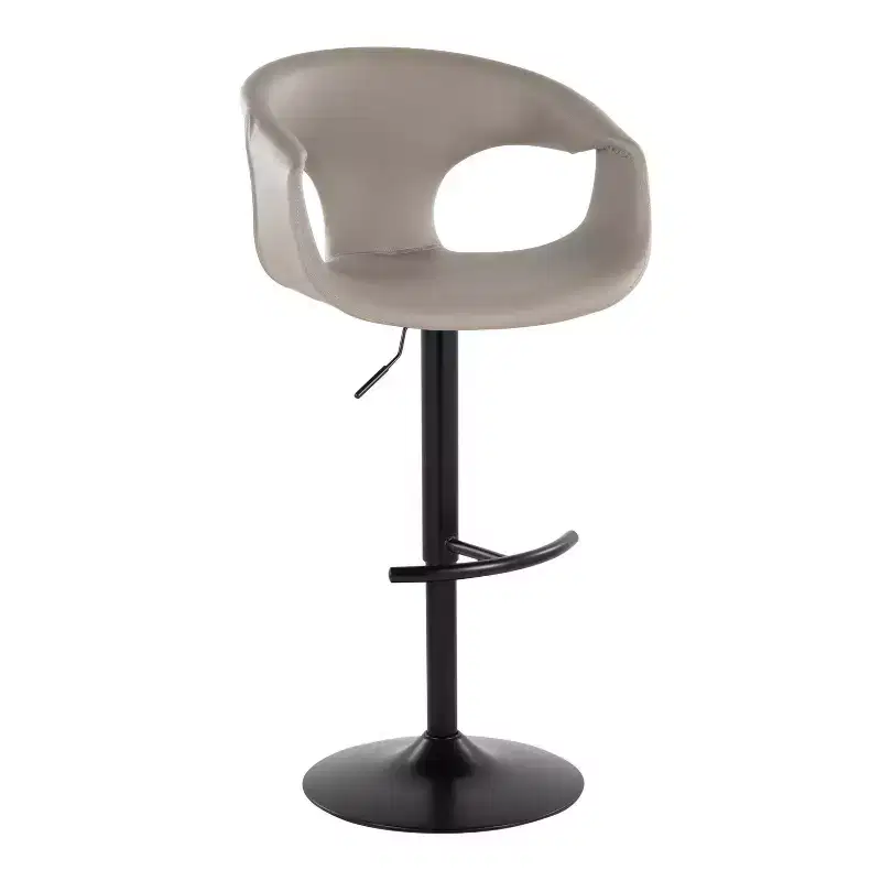 LumiSource Set of 2 Curva Adjustable Barstools Black Metal/Light Gray PU