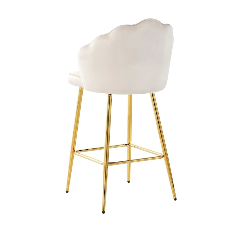 Velvet Shell Bar Stools Set of 2, Counter Height Chairs with Metal Legs, Upholstered Kitchen Island Chairs with Footres