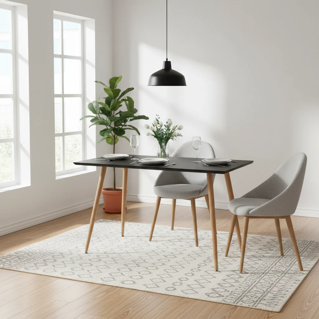 Black & Oak Modern MDF Dining Table with Steel Legs – Seats 6