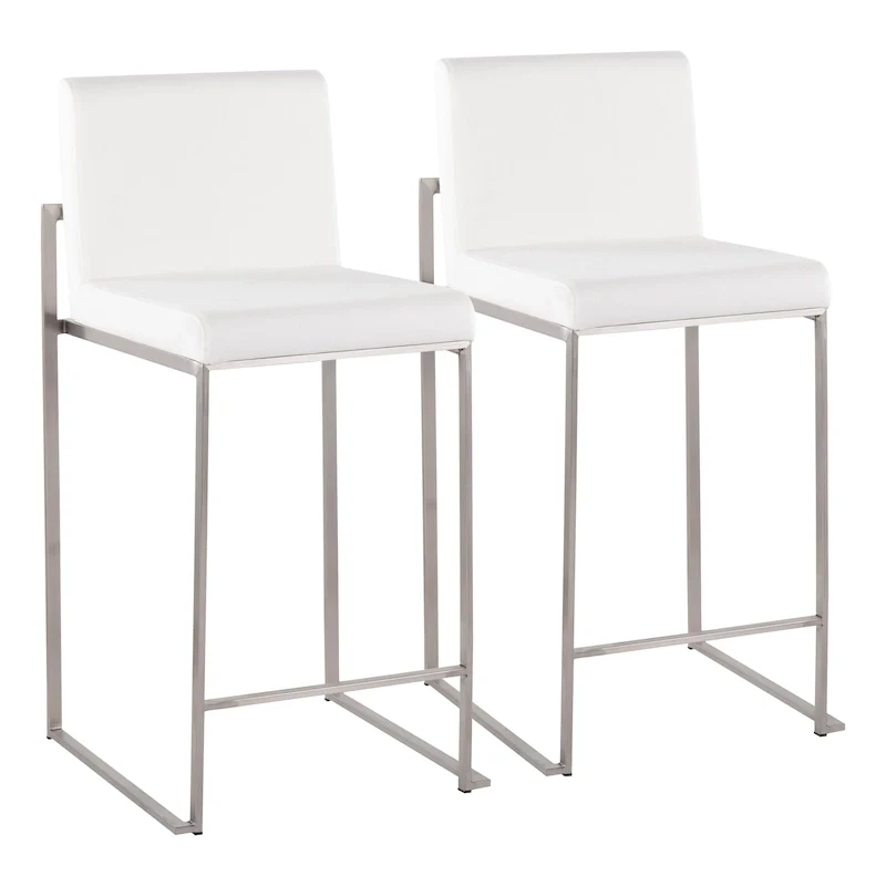 Black/Grey/White High Back Upholstered Counter Stool, Set of 2, 1-Person