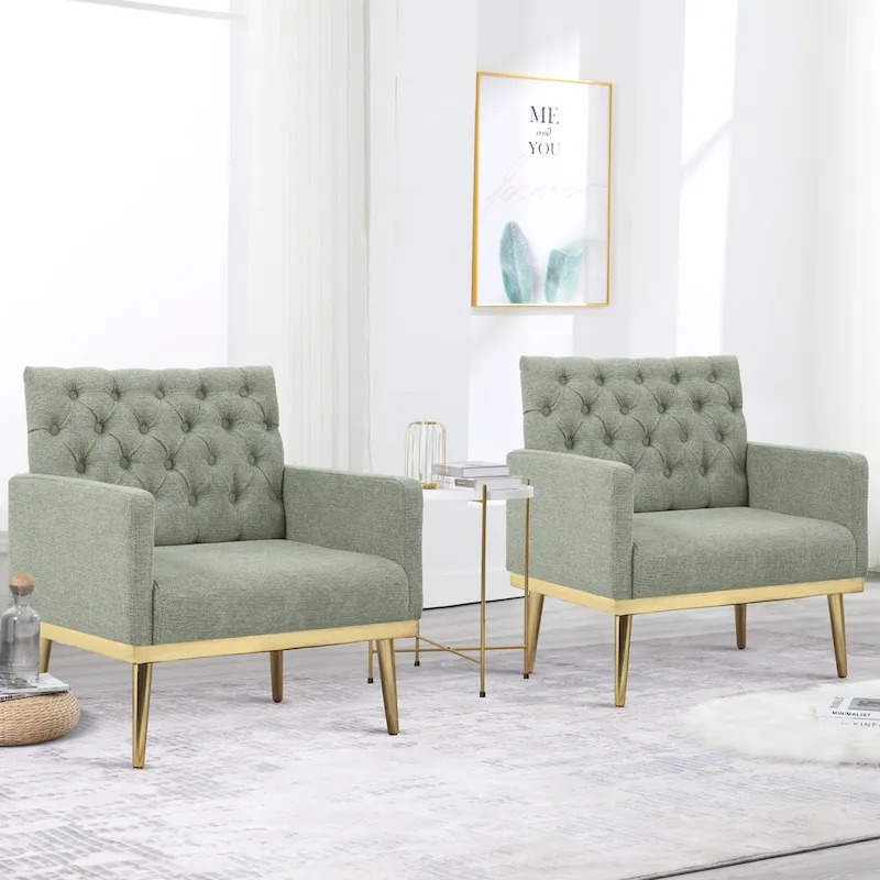 HOMYKA Sherpa Accent Chair Button Tufted Upholstered Linen Velvet Modern Armchair