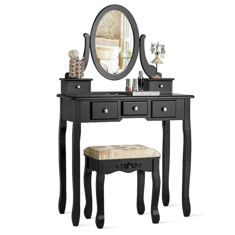 Costway Vanity Table Dressing Table 5 Make Up Table Stool