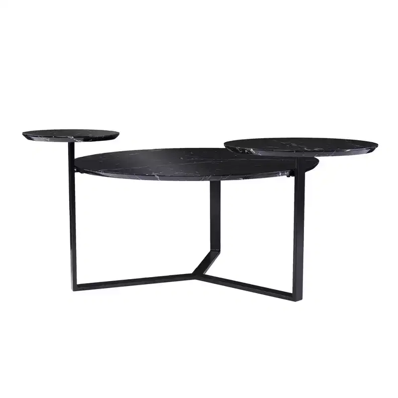 HomeRoots 43 Black Faux Marble And Metal With Iron Round Coffee Table
