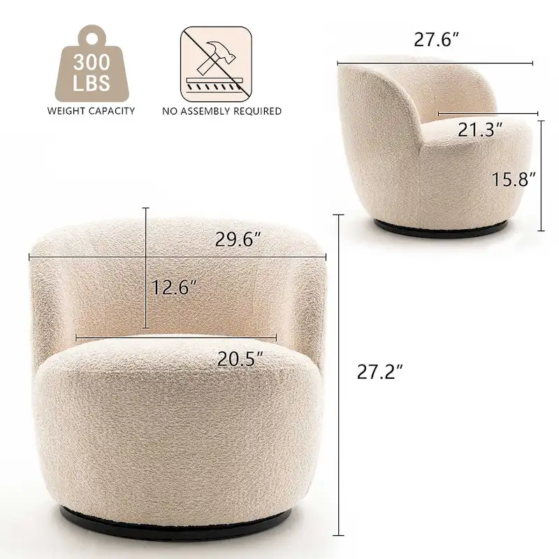 Single Fabric Modern Accent Chair 360 Degree Rotation Swivel Barrel Chairs