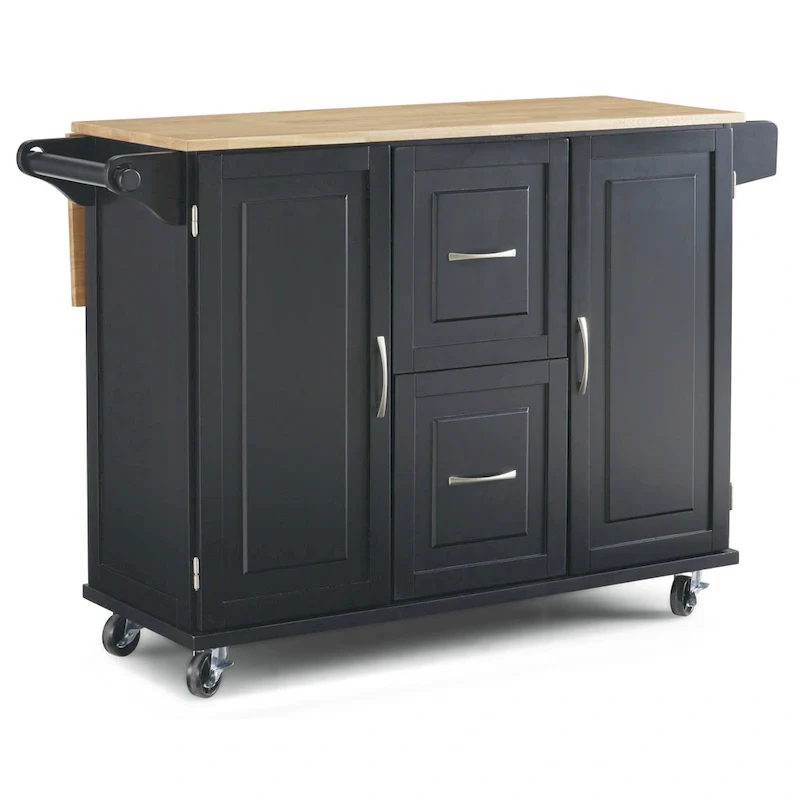 Black Wood Kitchen Cart - N/A