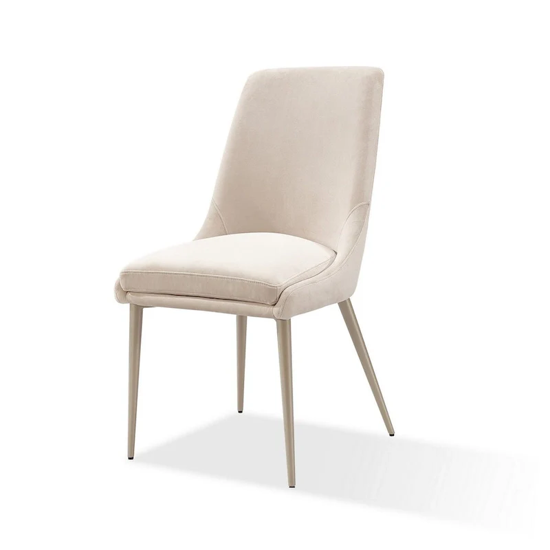20 Inch Set of 2 Dining Chairs, Cream Velvet, Gold Tapered Metal Legs